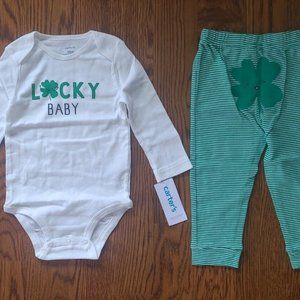 Carter's St Patricks Day "Lucky Baby" Bodysuit Pants Unisex 12 Months